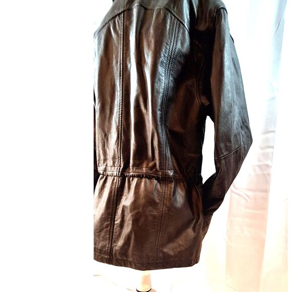 Donna Pelle Vintage Brown Leather Coat Faux Fur Collar Size S - Picture 6 of 16